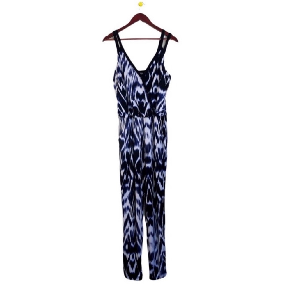 Nicole Nicole Miller Blue White Patterned Pantsuit Romper Jumpsuit